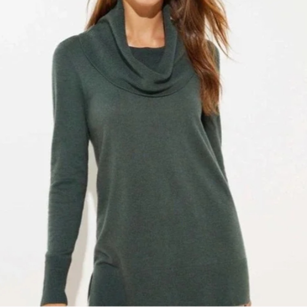 Ann Taylor Loft Olive Green cowl neck ribbed sweater preppy XS
